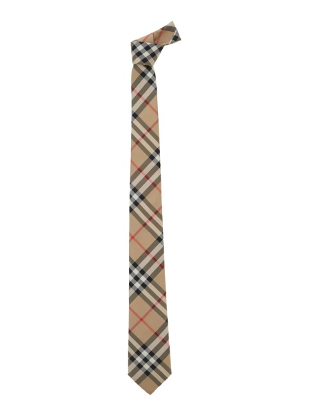 Cravate beige Tie with all-over Check Motif in silk for men