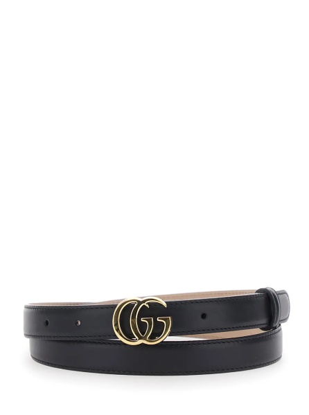 Curea black Belt with GG buckle on the front in leather for women