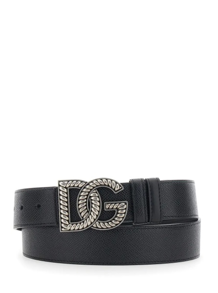 Curea Black Belt with Logo Plate on the Front in Leather for Men