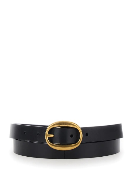 Curea Black Belt with Oval Buckle Closure with Logo Lettering in Leather for Women