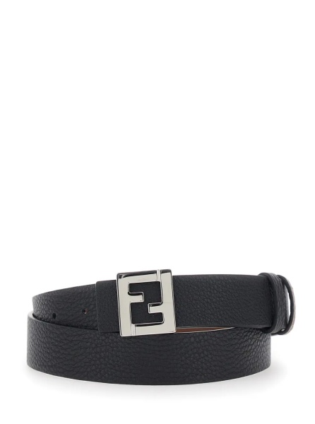 Curea Black Reversible Belt with FF plate in Leather for Men