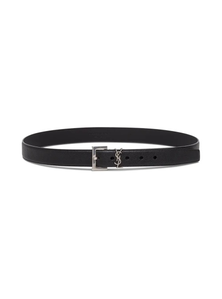 Curea Black 'YSL' Leather Belt with Silver Buckle for Men