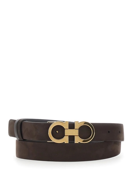 Curea Dark Brown Belt with Gancini buckle on the Front in Suede for Women