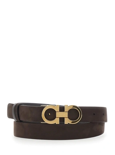 Curea Ferragamo maro din piele intoarsa