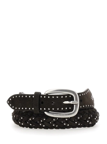 Curea Golden Goose maro din piele intoarsa