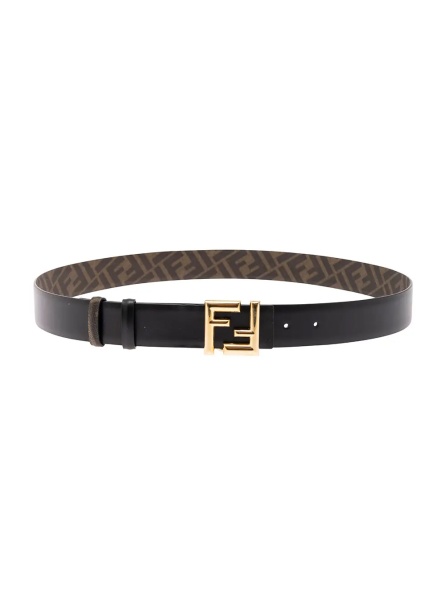Curea Reversible Belt with FF Buckle in Smooth Black Leather for Men
