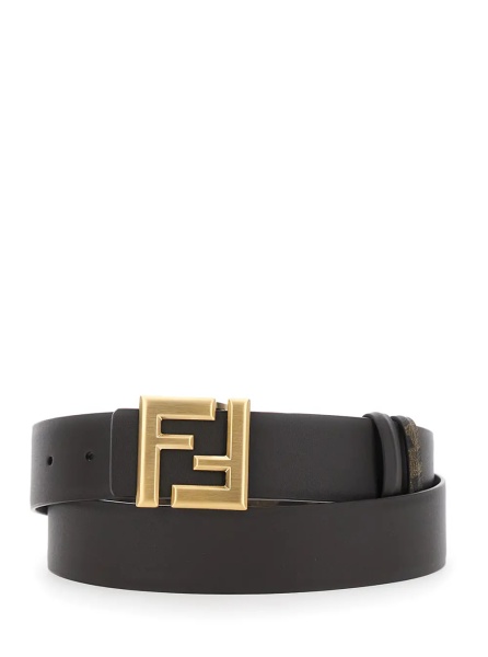 Curea Reversible Belt with FF Metal Buckle in Brown Leather for Men