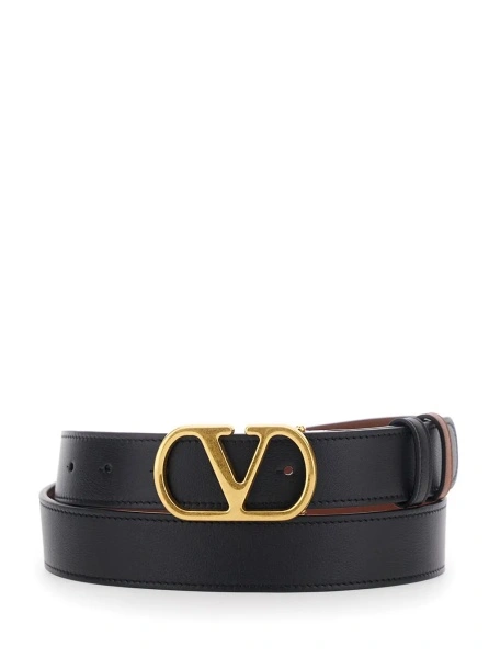 Curea Valentino Garavani 'VLogo' neagra din piele