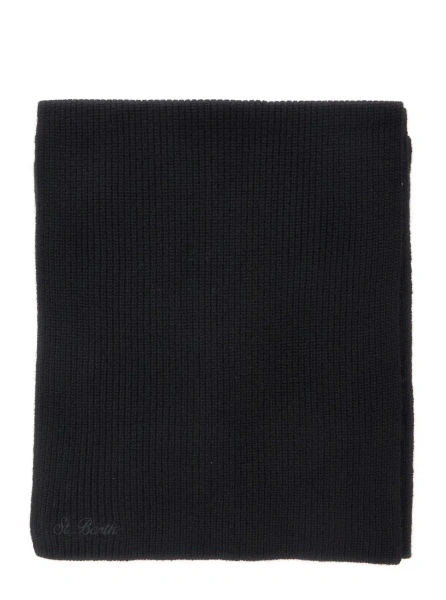 Esarfa Black scarf with logo lettering and ribbed design in wool woman