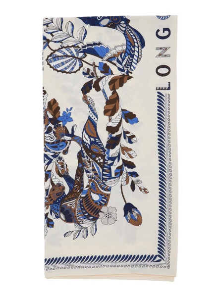 Esarfa Blue Scarf with All-Over Print in Silk for Women