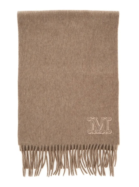 Esarfa 'Dalia' Beige Scarf with logo embroidery on the front and frayed edges in cashmere for women
