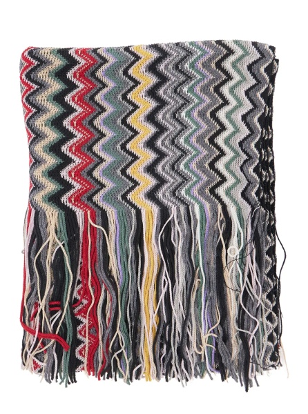 Esarfa multicolor Scarf with Zig Zag all-over motif and fringed edge in blend wool and fabric for women