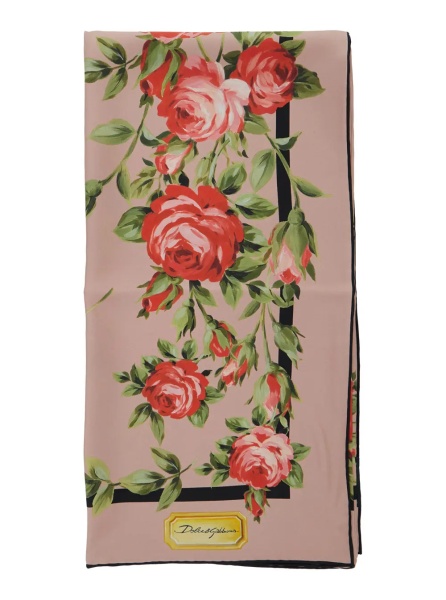 Esarfa Multicolor Square Silk Scarf with Logo on the Front and Floral All-Over Motif for Women
