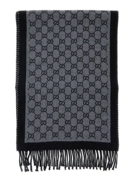 Esarfa Scarf 'GG' with Fringed Edge in Gray Wool Men