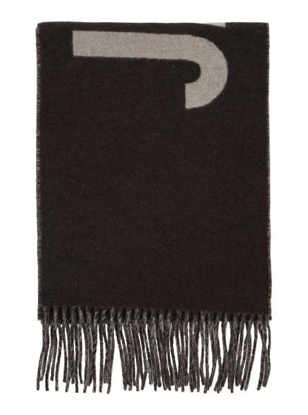 Esarfa Scarf 'L'Echarpe Jacquemus' with Maxi Logo Lettering and Fringed Hem in Brown for Men