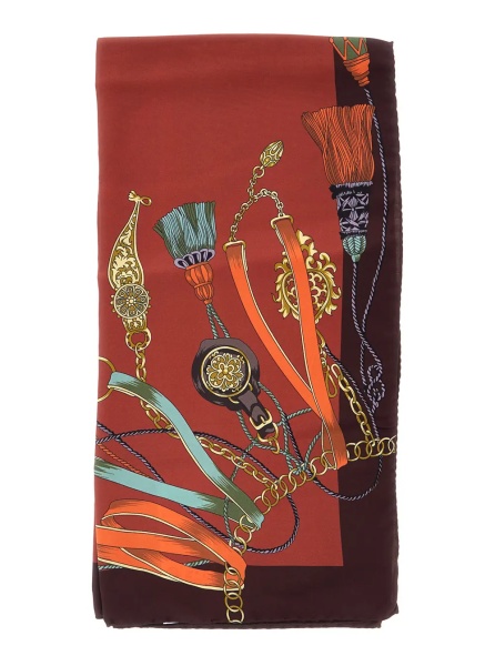 Esarfa Silk paisley scarf with fringes in orange unisex