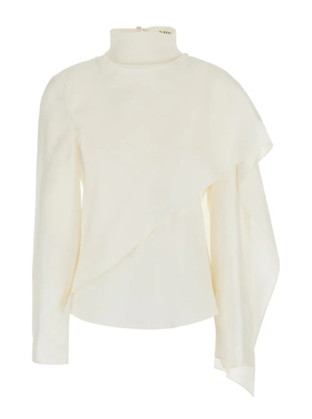 Esarfa white top with high collar and integrated scarf in silk women