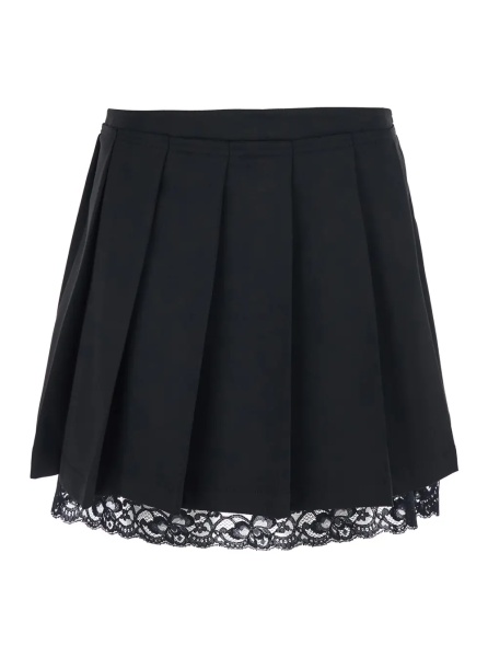 Fusta Black Skirt with lace edges and pleated design in wool and fabric blend Women