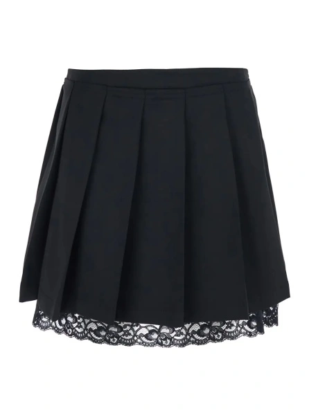 Fusta Black Skirt with lace edges and pleated design in wool and fabric blend Women