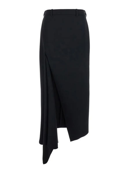 Fusta Black Skirt with waistband and asymmetrical hem with draping in wool women