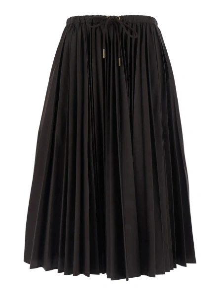 Fusta Brown Pleated skirt with elasticized drawstring waist in Tech Fabric for women
