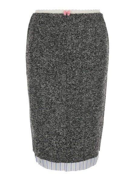 Fusta Gray Pencil Skirt with Fringed Hem in Polyester and Wool for Women
