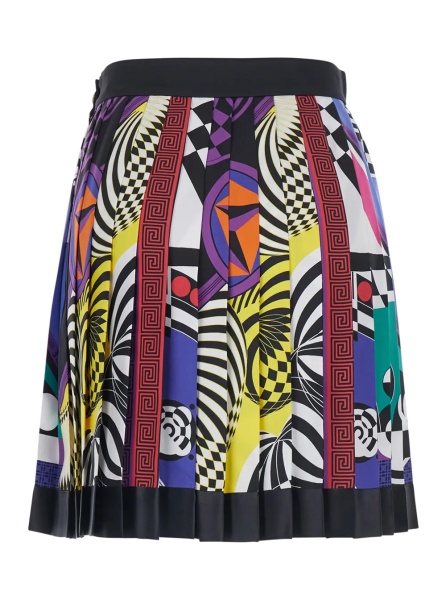 Fusta Multicolor Pleated Skirt with All-over Print in Silk for Women
