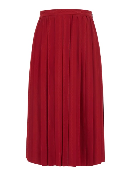 Fusta Red Pleated Skirt with chain GG motif in silk for women