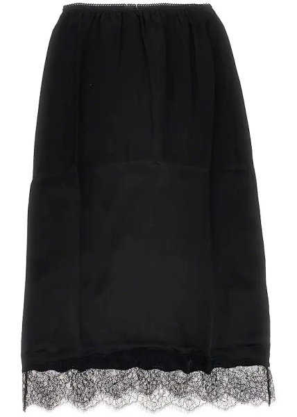 Fusta Satin midi skirt with lace trim