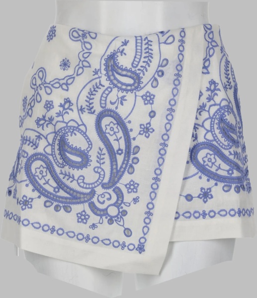 Fuste Skort In Lino Con Ricamo