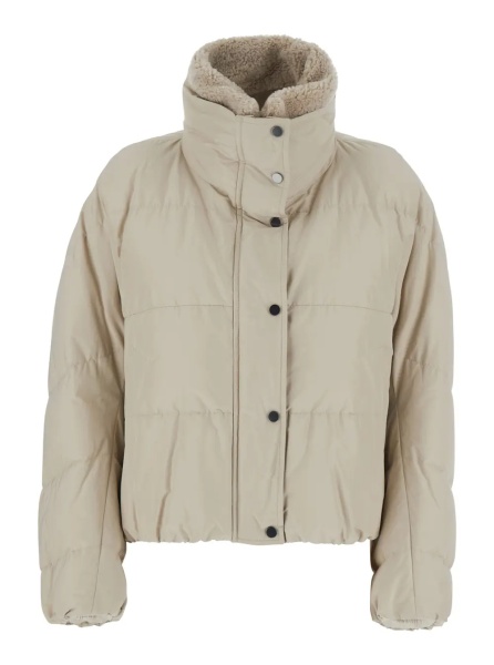 Geaca de Iarna Beige Down jacket with removable fur collar in Tech Fabric for women