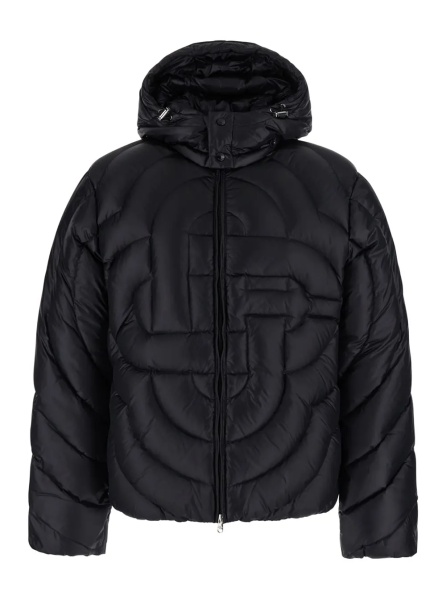 Geaca de Iarna Black Down jacket with fixed hood and Monogram design in Tech Fabric for Men