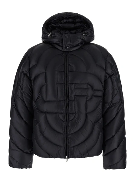 Geaca de Iarna Black Down jacket with fixed hood and Monogram design in Tech Fabric for Men