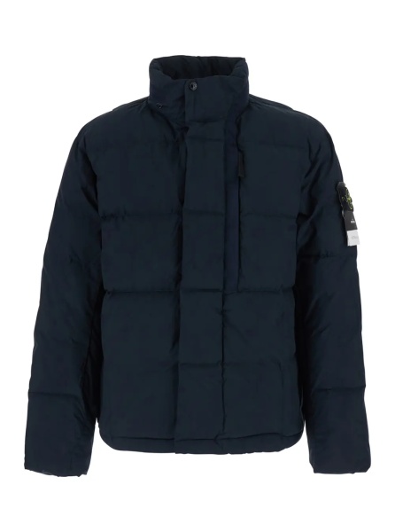 Geaca de Iarna blue Down jacket with high collar and logo patch on the sleeve in cotton and Tech Fabric for men