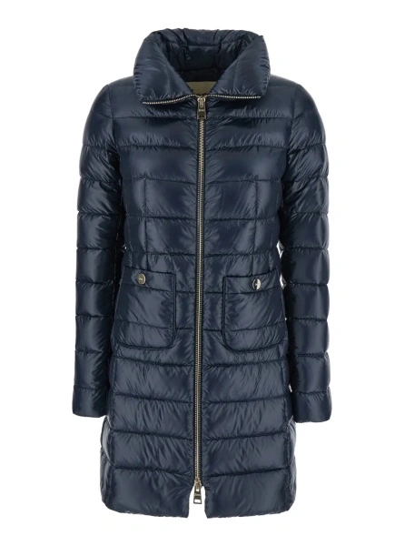 Geaca de Iarna Blue Down Jacket with Zip Closure and Two Patch Pockets in Tech Fabric for Women