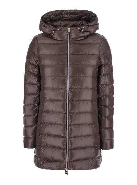 Geaca de Iarna brown Down jacket with fixed hood and zip pockets in Tech Fabric woman