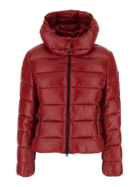 Geaca de Iarna 'Cosmary' red Down jacket with hood and logo patch on the sleeve in Tech Fabric women