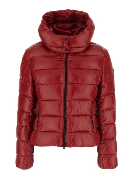 Geaca de Iarna 'Cosmary' red Down jacket with hood and logo patch on the sleeve in Tech Fabric women