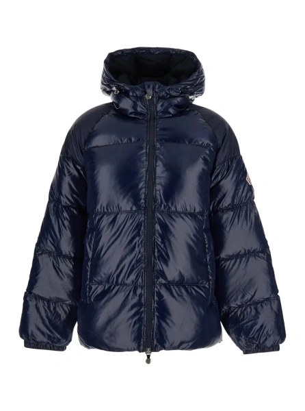 Geaca de Iarna Down jacket Blue with Fixed Hood and Zip Front Closure