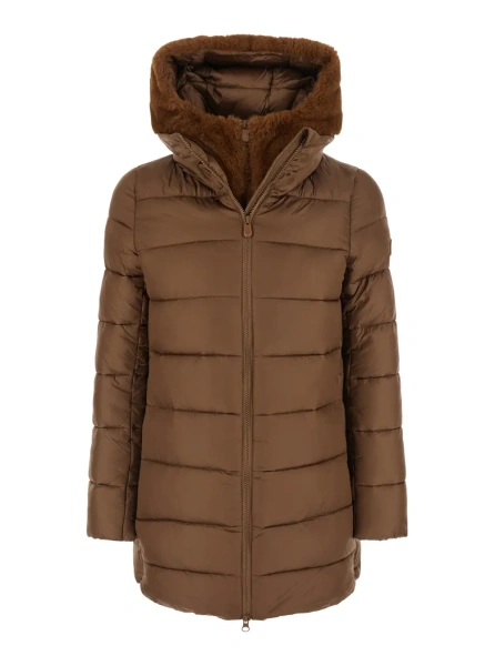 Geaca de Iarna Down jacket MATILDA LONG PUFFER with hood and pockets Brown Woman