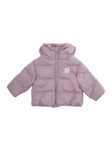 Geaca de Iarna Pink Down jacket with fixed hood and logo patch on the front in Tech Fabric baby