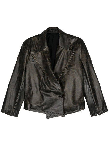 Geaca de piele Stone Island neagra din piele