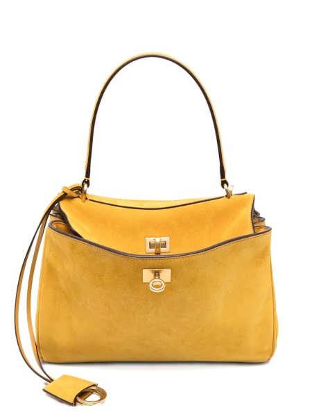 Geanta de mana Balenciaga galbena din piele intoarsa