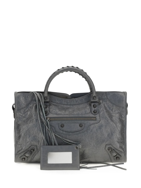 Geanta de mana Balenciaga gri din piele si plexiglass
