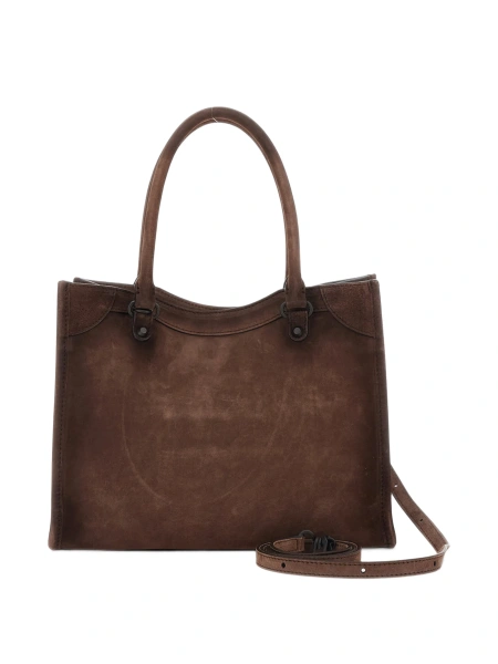Geanta de mana Balenciaga maro din piele intoarsa