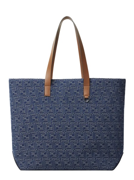 Geanta de mana Blue Shopper With Long Handles And All Over FF Motif In Cotton Man