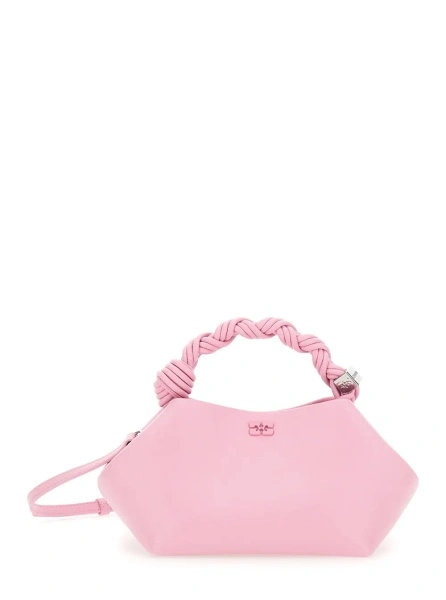 Geanta de mana 'Bou' Pink Handbag 'with Braided Handle and Butterfly Plate on the Front in Leather Blend for Women