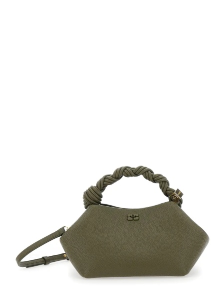 Geanta de mana 'Bou Small' Green Handbag with Woven Handle and Adjustable and Removable Strap in Grained Leather Woman