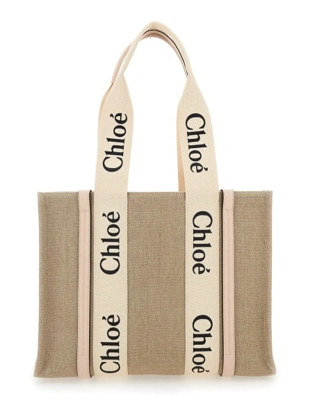 Geanta de mana Chloe 'Woody' bej din in si canvas