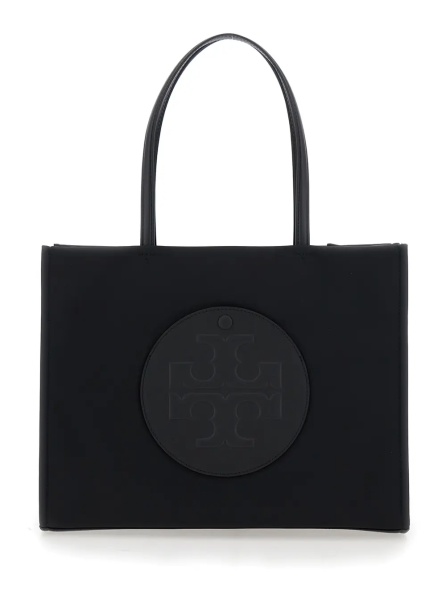 Geanta de mana 'Ella' Black Small Tote Bag with Two Top Handles and Embossed Maxi Logo on the Front in Fabric Woman